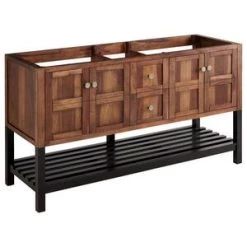Outlet 😍 Signature Hardware Olsen 60 in. Floor Mount Vanity in Pecan Brown with Black 🥰 -Signature Hardware Shop Query 3006