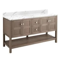 Best deal 🛒 Signature Hardware Olsen 60 in. Floor Mount Vanity in Ash Brown ⭐