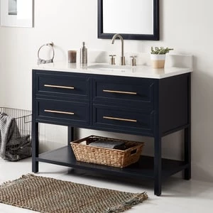 New βοΈ Signature Hardware Robertson 48 in. Floor Mount Vanity in Midnight Navy Blue, Feathered White with White π 3 New βοΈ Signature Hardware Robertson 48 in. Floor Mount Vanity in Midnight Navy Blue, Feathered White with White π