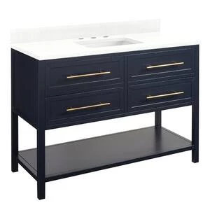 New βοΈ Signature Hardware Robertson 48 in. Floor Mount Vanity in Midnight Navy Blue, Feathered White with White π 4 New βοΈ Signature Hardware Robertson 48 in. Floor Mount Vanity in Midnight Navy Blue, Feathered White with White π - Image 2