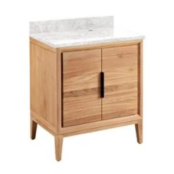 Discount π₯° Signature Hardware Aliso 30 in. Floor Mount Vanity in Natural Teak with Carrara π