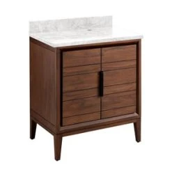 Discount π Signature Hardware Aliso 30 in. Floor Mount Vanity in Java with Carrara π