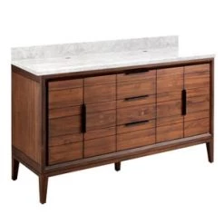 Hot Sale β Signature Hardware Aliso 60 in. Floor Mount Vanity in Java with Carrara π₯