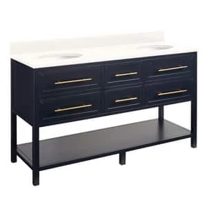Brand new π― Signature Hardware Robertson 60 in. Floor Mount Vanity in Midnight Navy Blue, Arctic Snow with White π 4 Brand new π― Signature Hardware Robertson 60 in. Floor Mount Vanity in Midnight Navy Blue, Arctic Snow with White π - Image 2