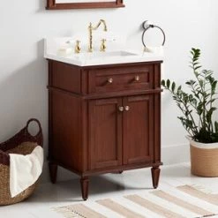 Best reviews of 🧨 Signature Hardware Elmdale 24-1/8 in. Floor Mount Vanity in Antique Brown 🧨