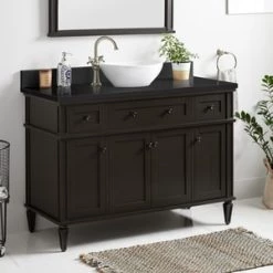 Promo 😍 Signature Hardware Elmdale 48-1/8 in. Floor Mount Vanity in Charcoal Black 🧨