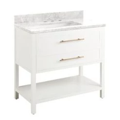 Brand new ❤️ Signature Hardware Robertson 36 in. Floor Mount Vanity in White with Carrara 💯