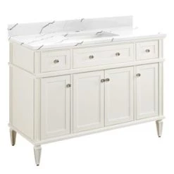 Best Sale 💯 Signature Hardware Elmdale 48-1/8 in. Floor Mount Vanity in White 🤩