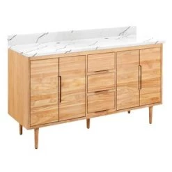 Budget 😉 Signature Hardware Bivins 60-1/8 in. Floor Mount Vanity in Natural Teak 💯