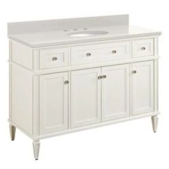 Best Pirce 🛒 Signature Hardware Elmdale 48-1/8 in. Floor Mount Vanity in White 🤩