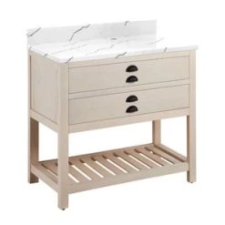 Deals ⌛ Signature Hardware Ansel 36 in. Floor Mount Vanity in Whitewash Pine 👏