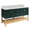 Best deal 🛒 Signature Hardware Olsen 60 in. Floor Mount Vanity in Hunter Green with White Oak 👍
