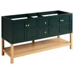 Best deal 🛒 Signature Hardware Olsen 60 in. Floor Mount Vanity in Hunter Green with White Oak 👍 -Signature Hardware Shop Query 3447