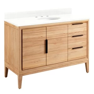 Brand new β Signature Hardware Aliso 48 in. Floor Mount Vanity in Natural Teak, Feathered White with White π€© 3 Brand new β Signature Hardware Aliso 48 in. Floor Mount Vanity in Natural Teak, Feathered White with White π€©