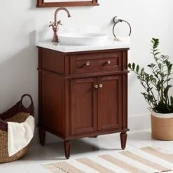 Cheap 😉 Signature Hardware Elmdale 24-1/8 in. Floor Mount Vanity in Antique Brown 🎁