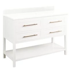 Deals 🛒 Signature Hardware Robertson 48 in. Floor Mount Vanity in White with Feathered White ❤️