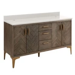 Budget β€οΈ Signature Hardware Frey 60 in. Floor Mount Vanity in Grey Wash β¨