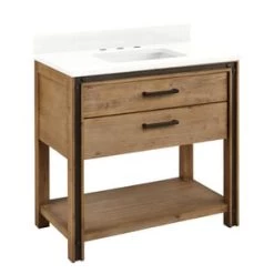 Cheap 🌟 Signature Hardware Celebration 36 in. Floor Mount Vanity in Rustic Acacia with Feathered White 🛒