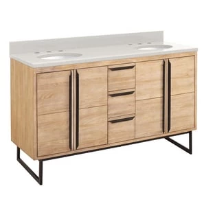 Discount π Signature Hardware Cael 60 in. Floor Mount Vanity in Natural Teak π― 3 Discount π Signature Hardware Cael 60 in. Floor Mount Vanity in Natural Teak π―