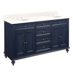 Top 10 ⌛ Signature Hardware Keller 60 in. Floor Mount Vanity in Vintage Navy Blue, Arctic White with Antique Brass ✔️ -Signature Hardware Shop Query 3718