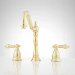 Promo 😍 Signature Hardware Victorian Two Handle Widespread Bathroom Sink Faucet in Polished Brass ✨