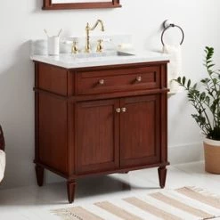 Budget 🔔 Signature Hardware Elmdale 30 in. Floor Mount Vanity in Antique Brown 🤩