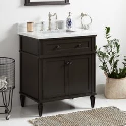 Coupon 👏 Signature Hardware Elmdale 30 in. Floor Mount Vanity in Charcoal Black 🌟