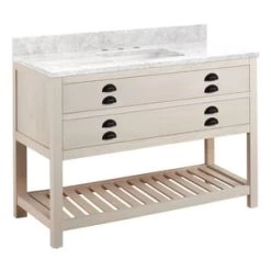 Brand new βοΈ Signature Hardware Ansel 48 in. Floor Mount Vanity in Whitewash Pine π