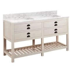Outlet 🛒 Signature Hardware Ansel 60 in. Floor Mount Vanity in Whitewash Pine 👏