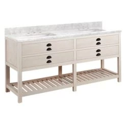 Hot Sale 😀 Signature Hardware Ansel 72 in. Floor Mount Vanity in Whitewash Pine 🧨