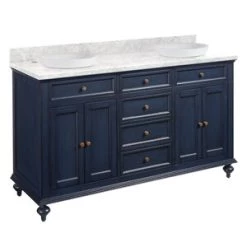 Best reviews of π Signature Hardware Keller 60 in. Floor Mount Vanity in Vintage Navy Blue, Carrara Marble with Antique Brass β