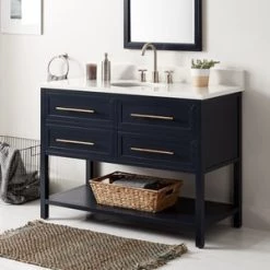 Best deal ✔️ Signature Hardware Robertson 48 in. Floor Mount Vanity in Midnight Navy Blue with Arctic White 🧨