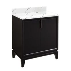 Hot Sale π€© Signature Hardware Talyn 30 in. Floor Mount Vanity in Black π₯