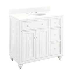 Best reviews of 😉 Signature Hardware Cottage 36 in. Floor Mount Vanity in Distressed Chalk White 😀