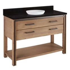 Best reviews of 😍 Signature Hardware Celebration 48 in. Floor Mount Vanity in Rustic Acacia with Absolute Black 🤩