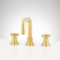 Buy 💯 Signature Hardware Hendrix Two Handle Widespread Bathroom Sink Faucet in Brushed Gold 👍