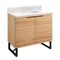 Discount π Signature Hardware Pfeiffer 36 in. Floor Mount Vanity in Natural Teak π