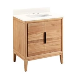 Wholesale π― Signature Hardware Aliso 30 in. Floor Mount Vanity in Natural Teak, Arctic White with White π₯°