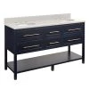 Best Pirce 💯 Signature Hardware Robertson 60 in. Floor Mount Vanity in Midnight Navy Blue, Riverside Grey with White ⭐ -Signature Hardware Shop Query 4154