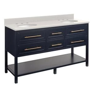 Best Pirce π― Signature Hardware Robertson 60 in. Floor Mount Vanity in Midnight Navy Blue, Riverside Grey with White β 4 Best Pirce π― Signature Hardware Robertson 60 in. Floor Mount Vanity in Midnight Navy Blue, Riverside Grey with White β - Image 2