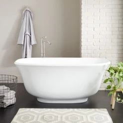 Budget 😉 Signature Hardware Lindsey 67 x 31-1/4 in. Freestanding Bathtub with Center Drain in White ⌛