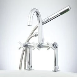 Coupon 🎉 Signature Hardware Sebastian Three Handle Roman Tub Faucet in Chrome ⌛