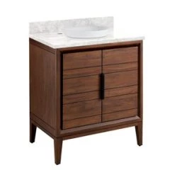 Best Sale π Signature Hardware Aliso 30 in. Floor Mount Vanity in Java, Carrara with White π