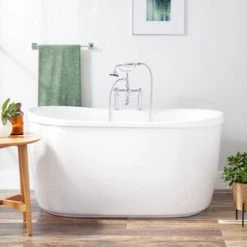 Cheapest 🎁 Signature Hardware Bristol 55-1/8 x 29 in. Freestanding Bathtub End Drain in White with Black Trim 🧨