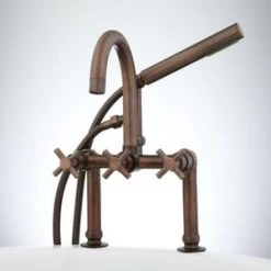 Flash Sale 🤩 Signature Hardware Sebastian Three Handle Roman Tub Faucet in Oil Rubbed Bronze 🎁