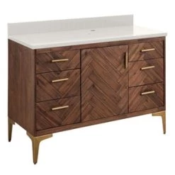 Best Sale 👍 Signature Hardware Frey 48 in. Floor Mount Vanity in Russet Brown 🧨