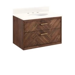 New 🎉 Signature Hardware Frey 30 in. Wall Mount Vanity in Russet Brown 🔔