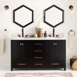 Hot Sale 🧨 Signature Hardware Radke 60 in. Floor Mount Vanity in Black ✨ -Signature Hardware Shop Query 4431
