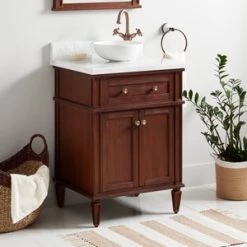 Best reviews of 🔥 Signature Hardware Elmdale 24-1/8 in. Floor Mount Vanity in Antique Brown 🔥