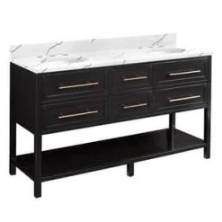 Promo 🤩 Signature Hardware Robertson 60 in. Floor Mount Vanity in Black ✨ -Signature Hardware Shop Query 4457